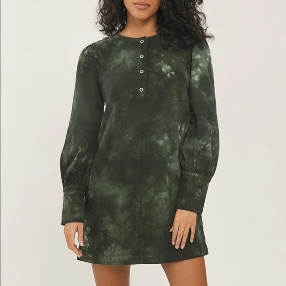 NWOT Something Navy Edie Long Sleeve Mini Dress Army Green Tie Dye Size S Small - Picture 2 of 5